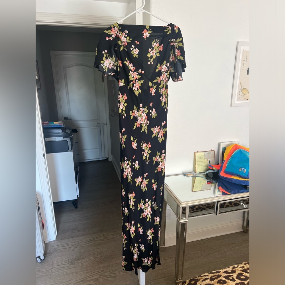 Size 4 Reformation Black Backless Floral Wedding Guest Dress